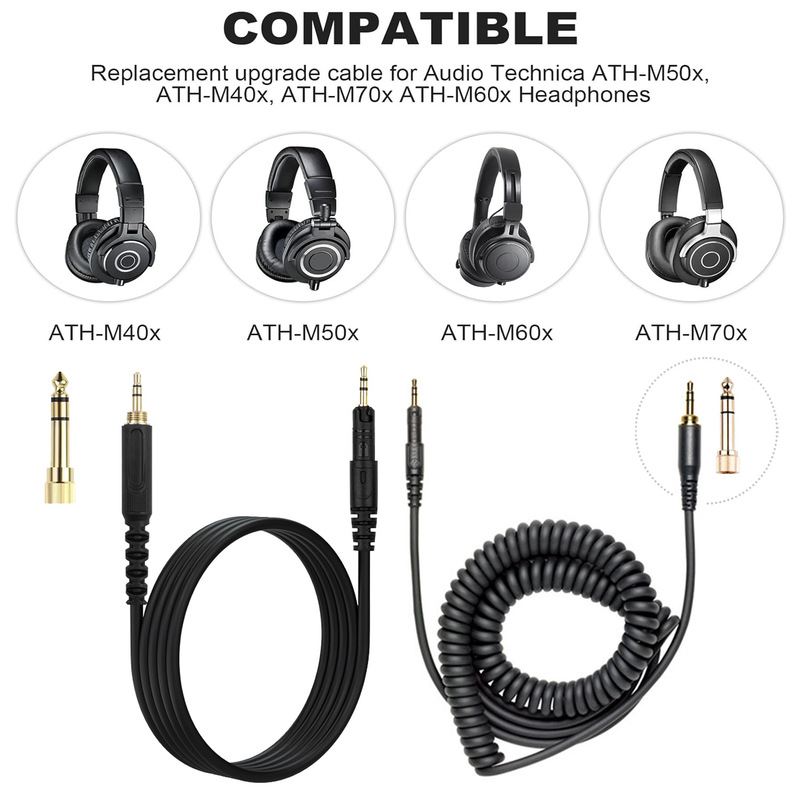 Audio Technica Headphone Ath-M50X - Vervangende, opgerolde audiokabel, compatibel met de