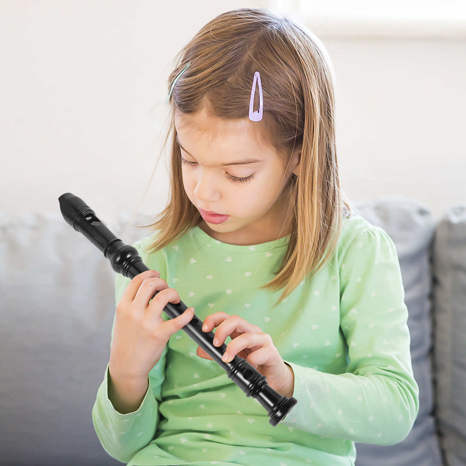 Soprano Recorder Plastic - Sopraanblokfluit met 8 gaten, transparant, zwart,